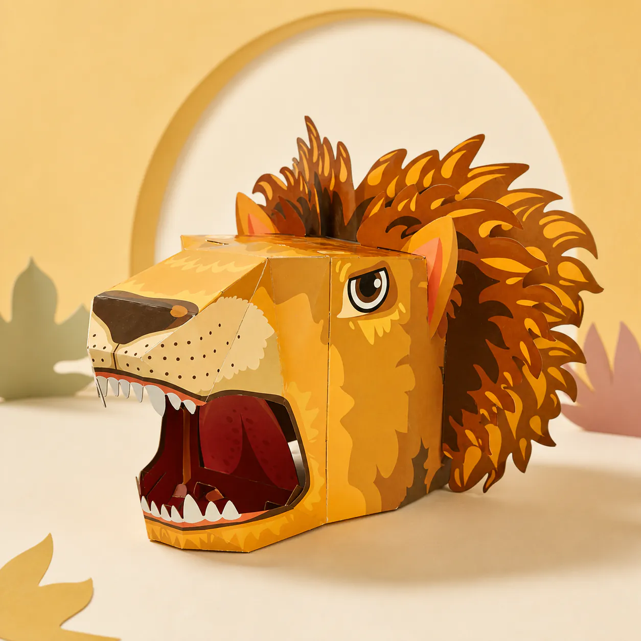 Lion head mask, an assembled flat-piece product example