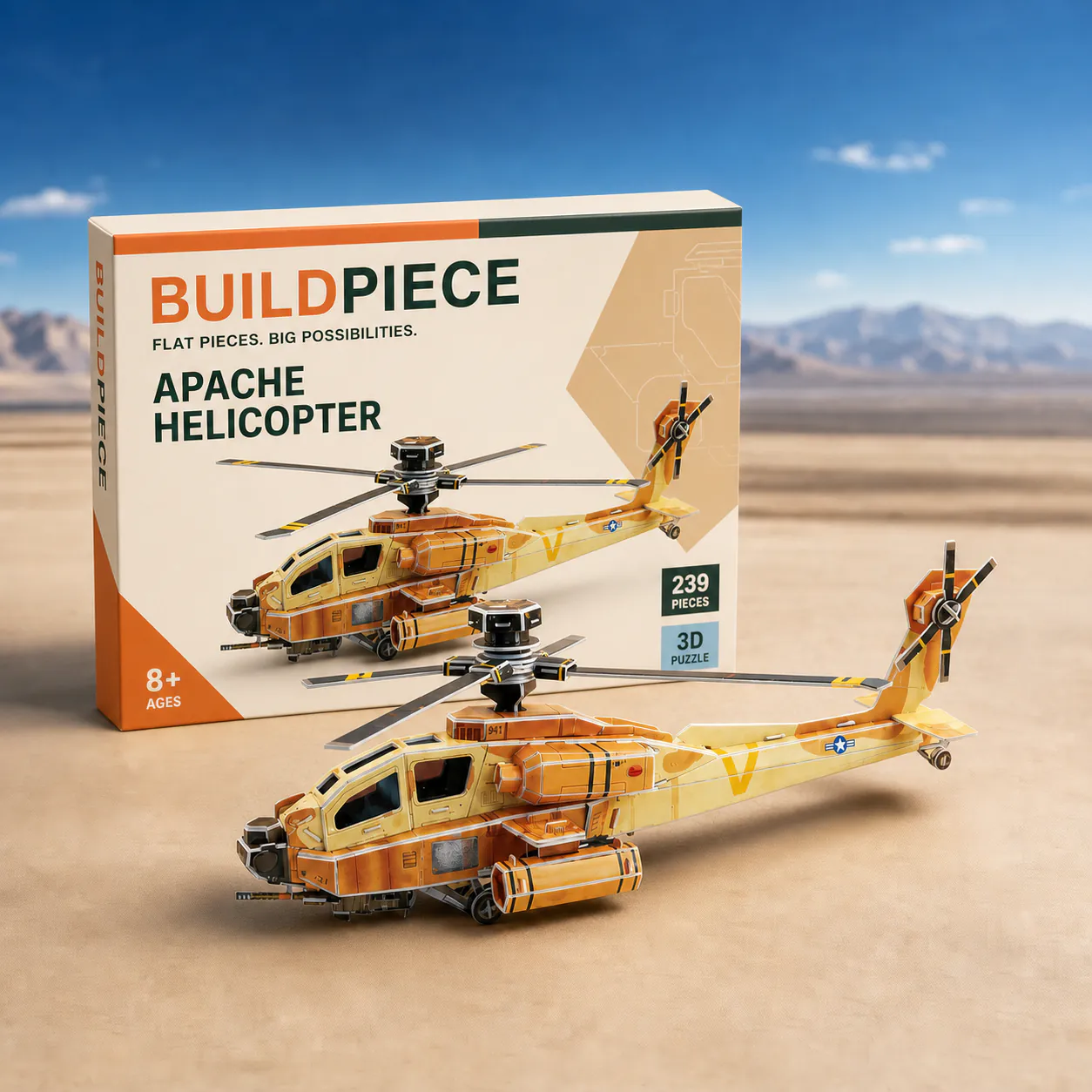Apache Helicopter, an assembled flat-piece product example