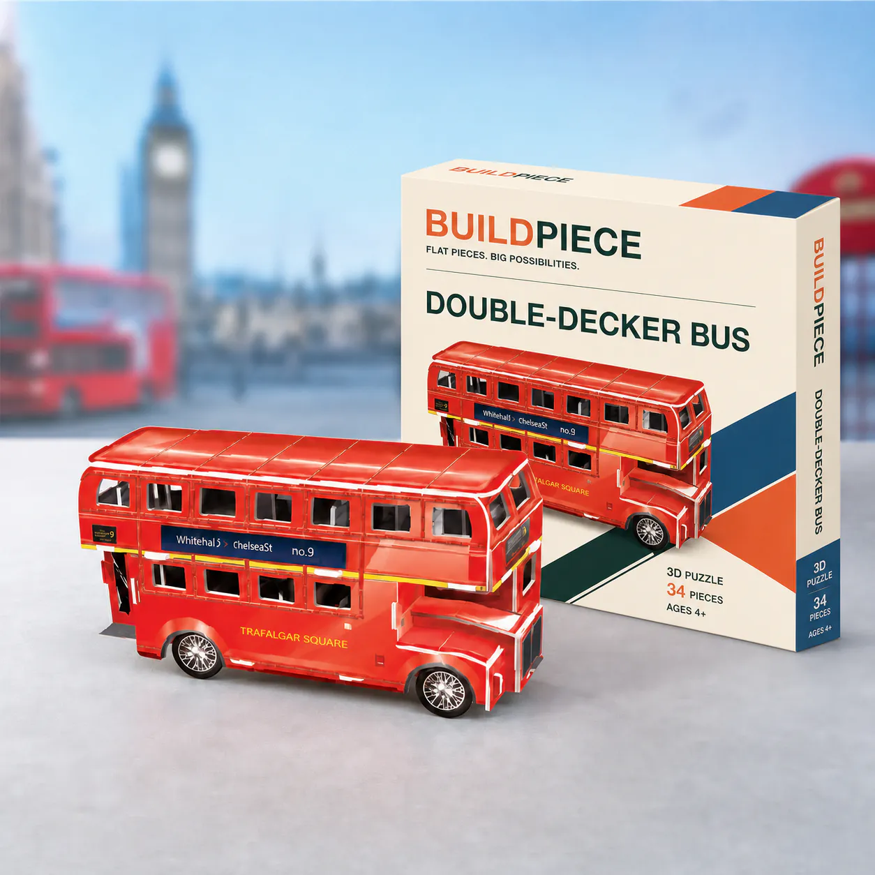 Double-Decker Bus, an assembled flat-piece product example