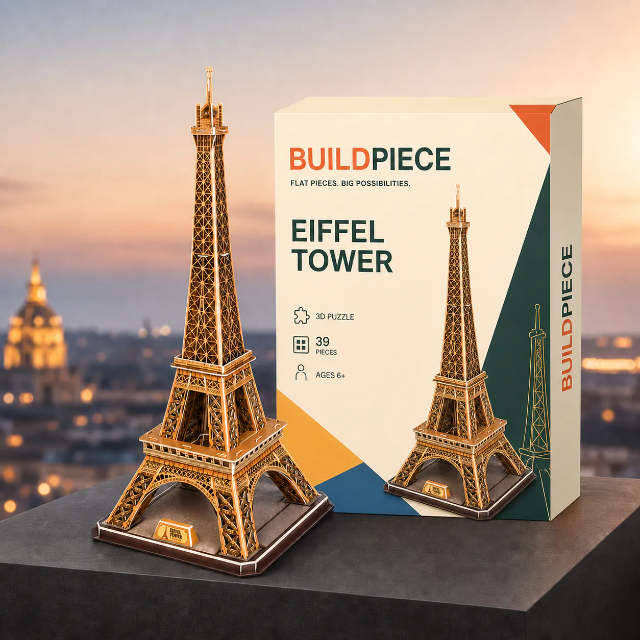Eiffel Tower, an assembled flat-piece product example